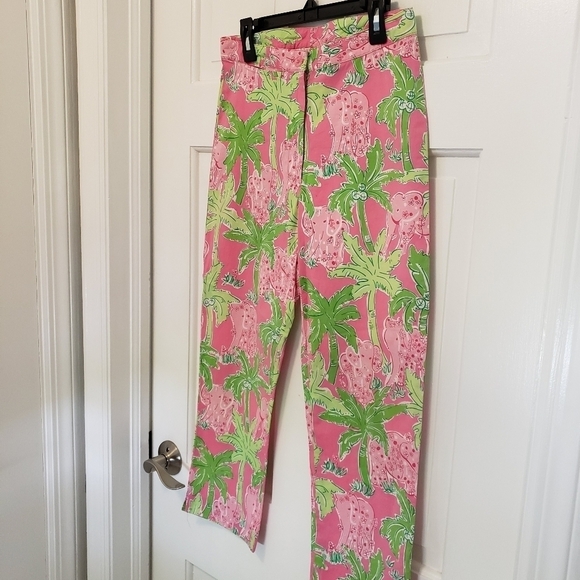 Lilly Pulitzer Taboo Elephant Pattern lightweight size 0 straight ankle pants - Picture 2 of 8